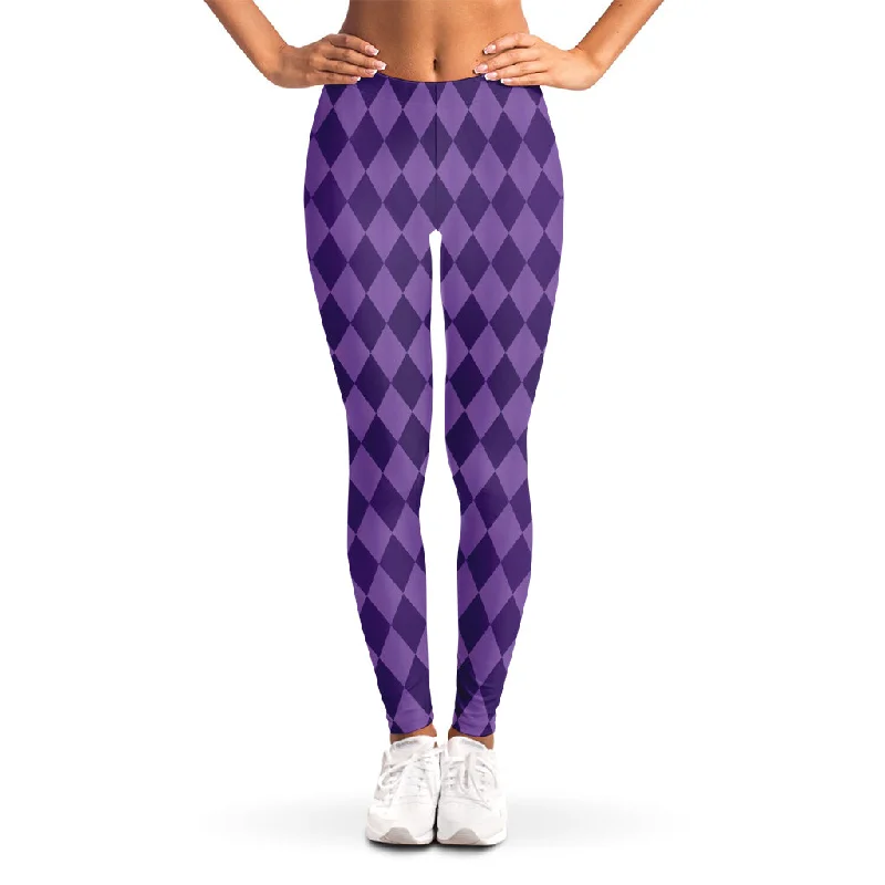 Purple Harlequin Pattern Print Women's Leggings Fashionable Full-Length Active Leggings Purple Harlequin Pattern Print Women's Leggings Fashionable Full-Length Active Leggings