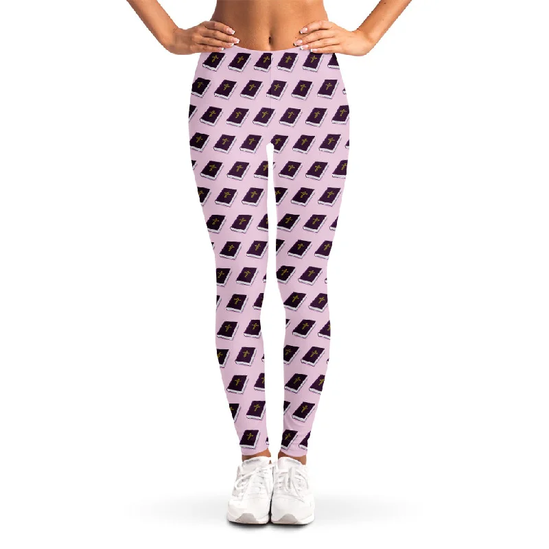 Purple Holy Bible Pattern Print Women's Leggings Cozy Yoga Compression Leggings
