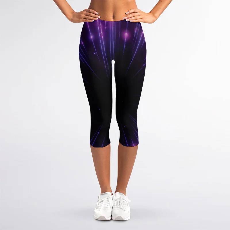 Purple Hyperspace Print Women's Capri Leggings Fashionable Printed Legging Pants