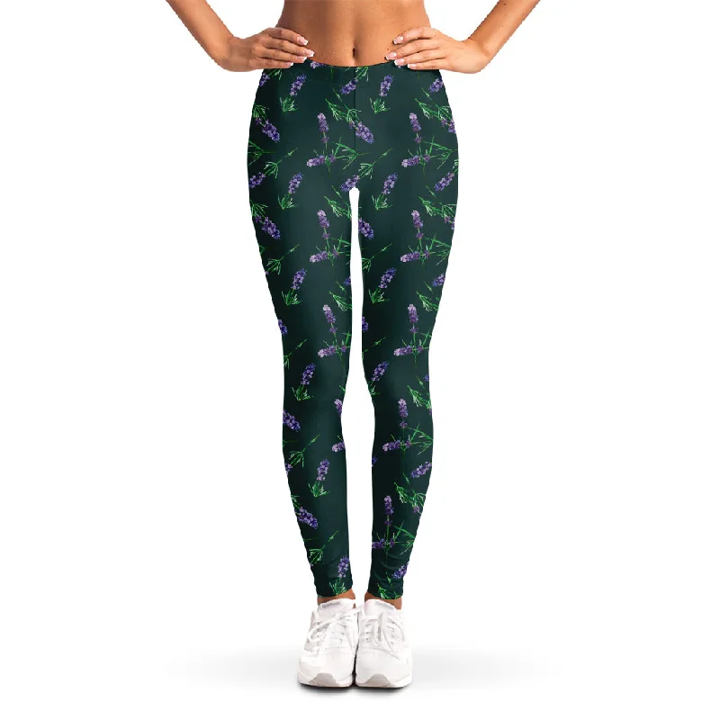 Purple Lavender Pattern Print Women's Leggings Stylish Stretch Print Leggings