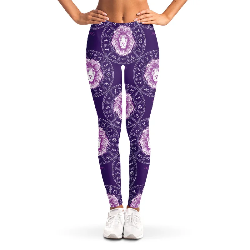 Purple Leo Zodiac Pattern Print Women's Leggings Stylish Sporty Performance Leggings Purple Leo Zodiac Pattern Print Women's Leggings Stylish Sporty Performance Leggings