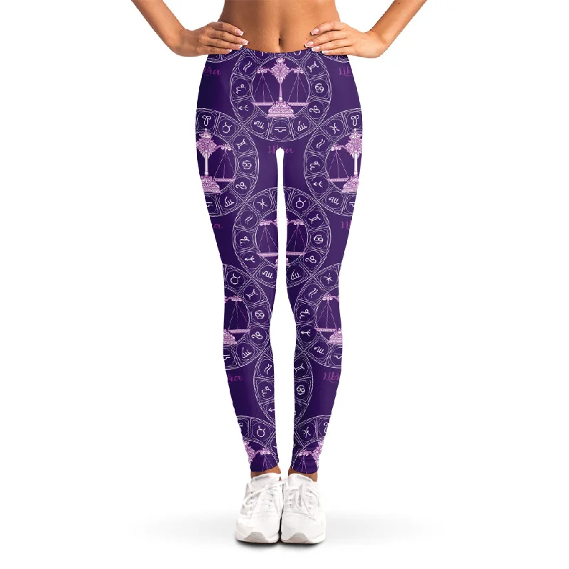 Purple Libra Zodiac Pattern Print Women's Leggings Comfortable Full-Body Compression Leggings Purple Libra Zodiac Pattern Print Women's Leggings Comfortable Full-Body Compression Leggings