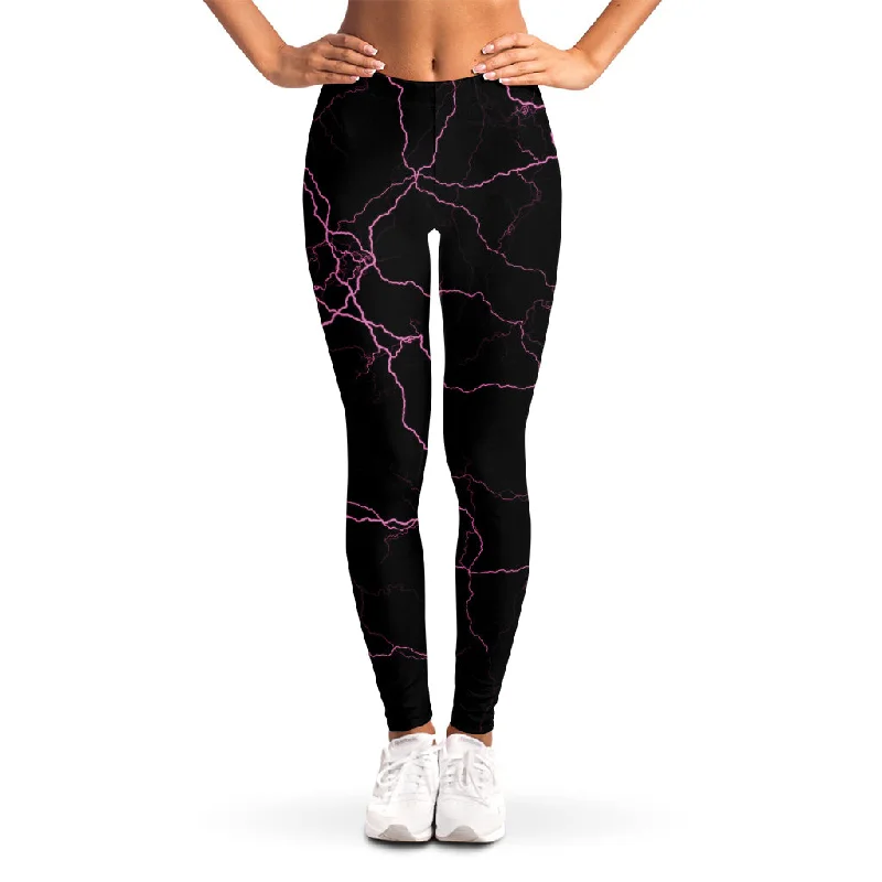 Purple Lightning Print Women's Leggings Comfortable Leggings with Pockets