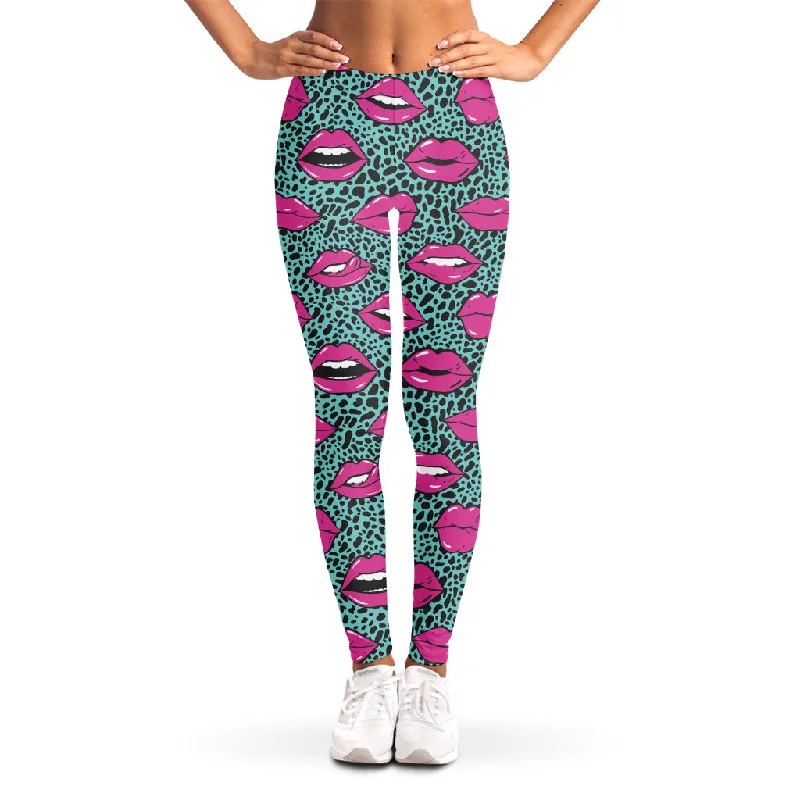 Purple Lips Pattern Print Women's Leggings Elegant Animal Print Leggings