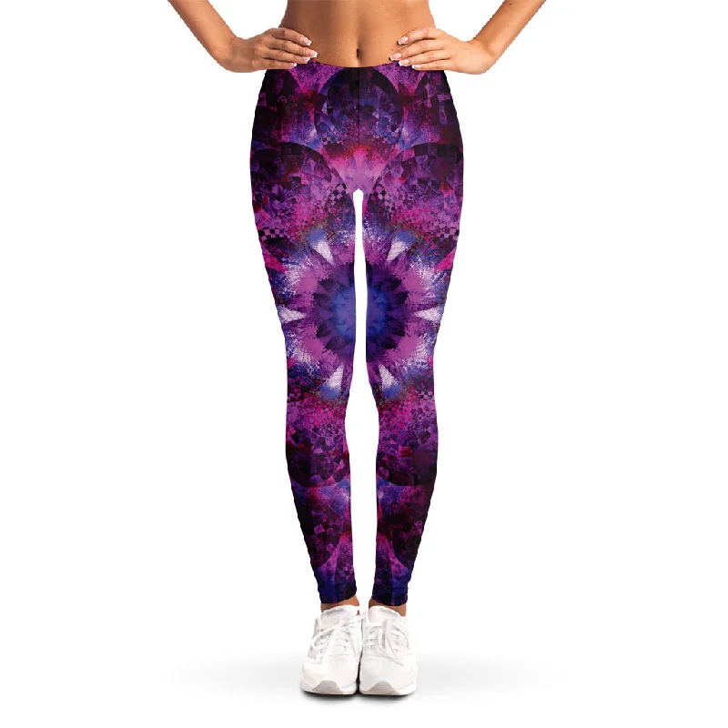 Purple Mandala Flower Print Women's Leggings Fashionable Plus-Size Activewear
