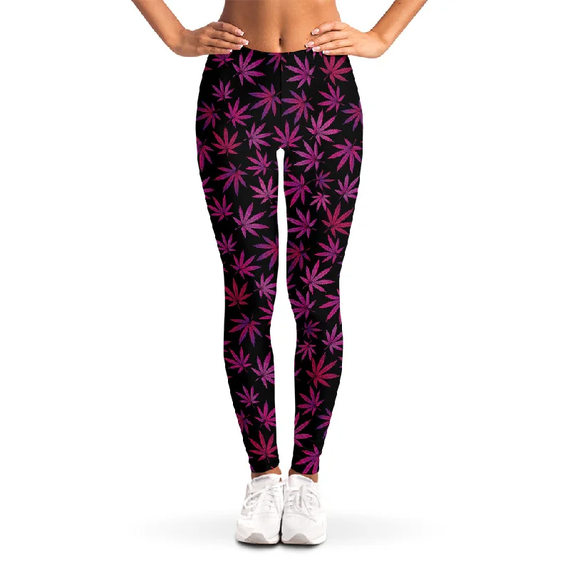 Purple Marijuana Leaf Pattern Print Women's Leggings Comfortable Tummy Shaping Leggings Purple Marijuana Leaf Pattern Print Women's Leggings Comfortable Tummy Shaping Leggings