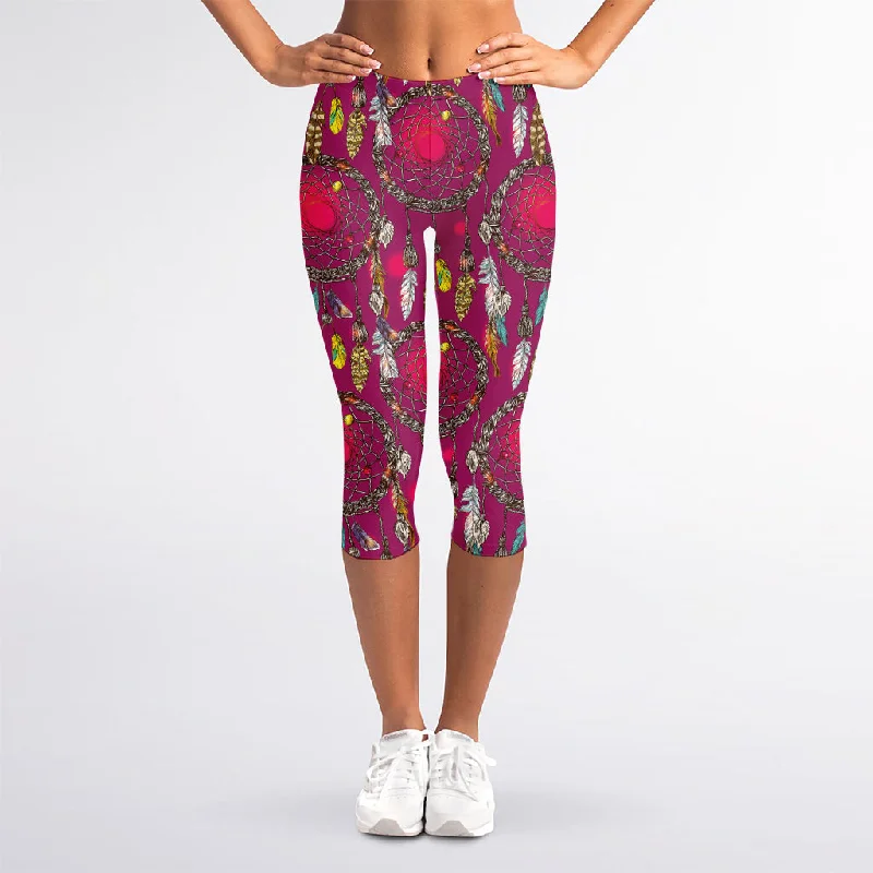 Purple Native Dream Catcher Print Women's Capri Leggings Comfortable Compression Leggings Purple Native Dream Catcher Print Women's Capri Leggings Comfortable Compression Leggings