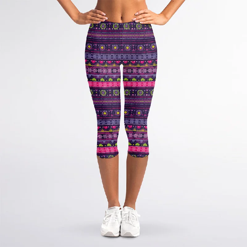 Purple Native Tribal Pattern Print Women's Capri Leggings Comfortable Workout Fitness Leggings Purple Native Tribal Pattern Print Women's Capri Leggings Comfortable Workout Fitness Leggings