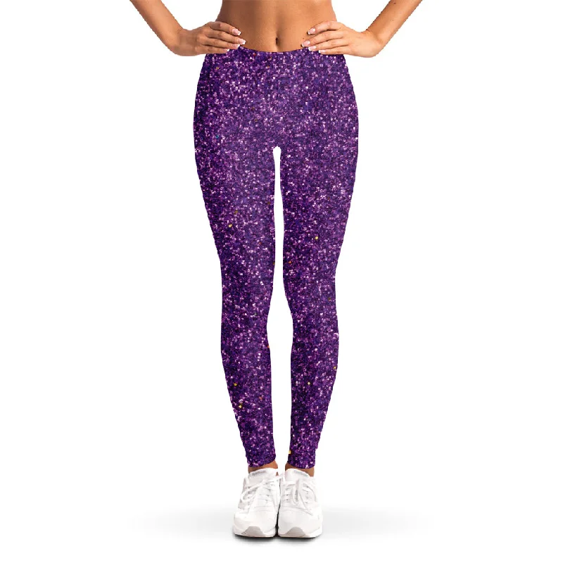 Purple (NOT Real) Glitter Print Women's Leggings Cozy Cotton Leggings