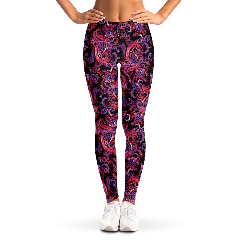 Purple Paisley Pattern Print Women's Leggings Trendy Digital Print Leggings