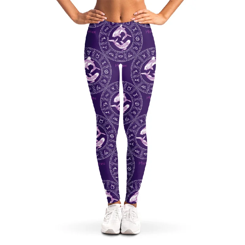 Purple Pisces Zodiac Pattern Print Women's Leggings Comfortable Classic Yoga Leggings Purple Pisces Zodiac Pattern Print Women's Leggings Comfortable Classic Yoga Leggings