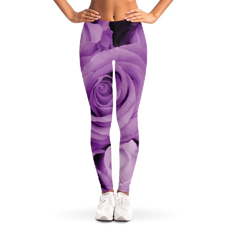 Purple Rose Print Women's Leggings Fashionable Smooth Fit Leggings