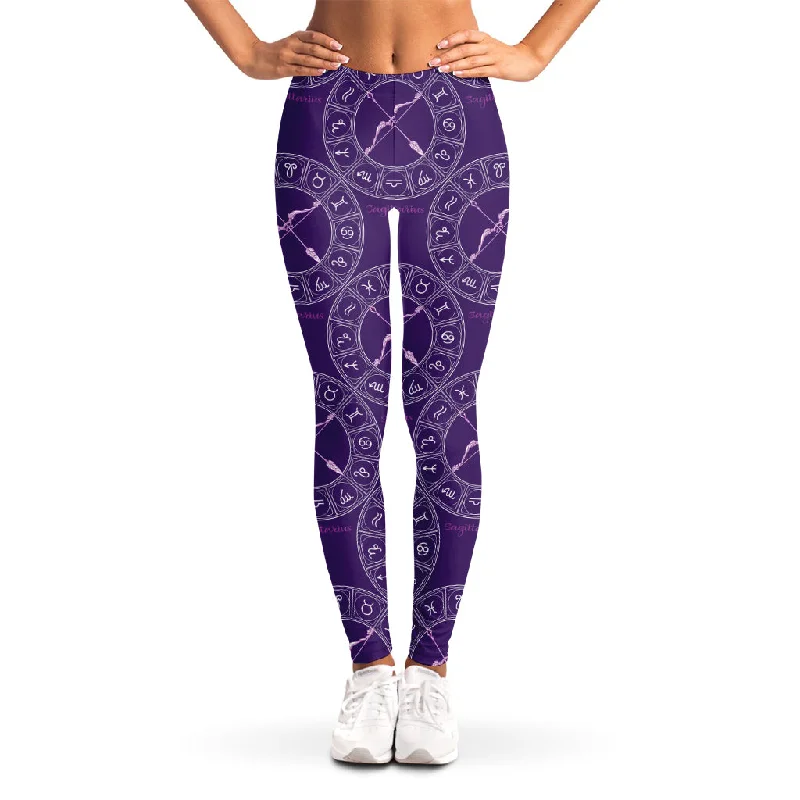 Purple Sagittarius Zodiac Pattern Print Women's Leggings Fashionable Solid Color Tights Purple Sagittarius Zodiac Pattern Print Women's Leggings Fashionable Solid Color Tights