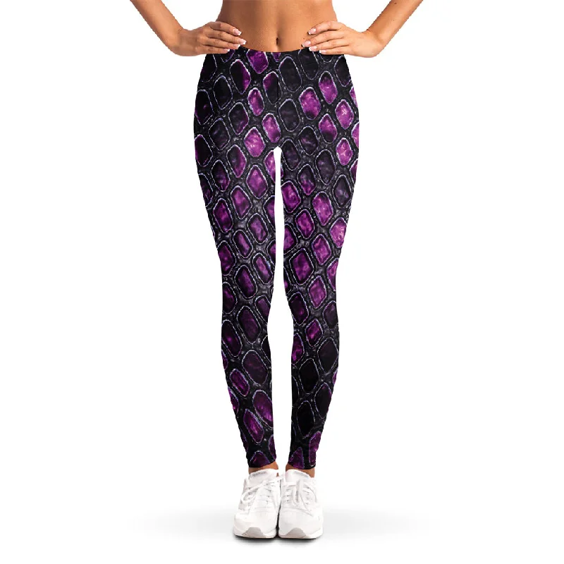 Purple Snakeskin Print Women's Leggings Fashionable Floral Active Leggings