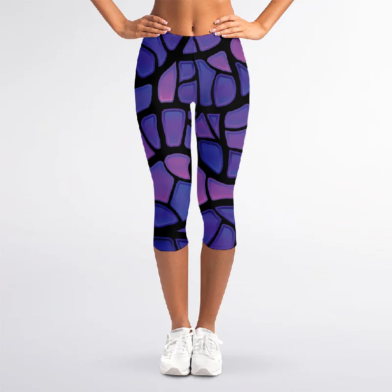 Purple Stained Glass Mosaic Print Women's Capri Leggings Comfortable Bootcut Workout Leggings Purple Stained Glass Mosaic Print Women's Capri Leggings Comfortable Bootcut Workout Leggings