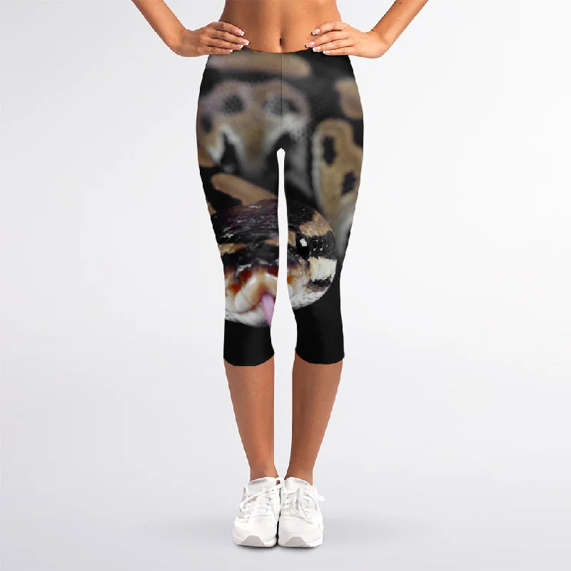 Python Snake Print Women's Capri Leggings Trendy Digital Print Leggings