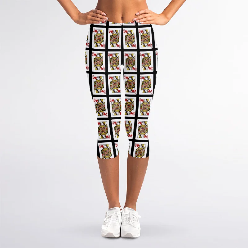 Queen Of Hearts Pattern Print Women's Capri Leggings Cozy Oversized Leggings