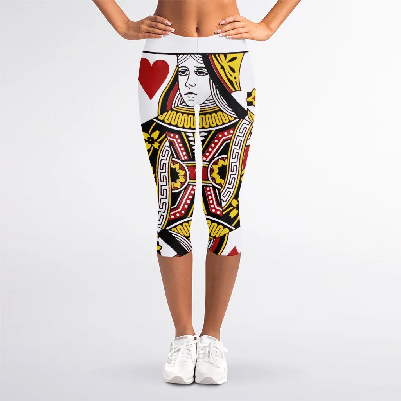 Queen Of Hearts Playing Card Print Women's Capri Leggings Comfortable Zip-Up Leggings Queen Of Hearts Playing Card Print Women's Capri Leggings Comfortable Zip-Up Leggings