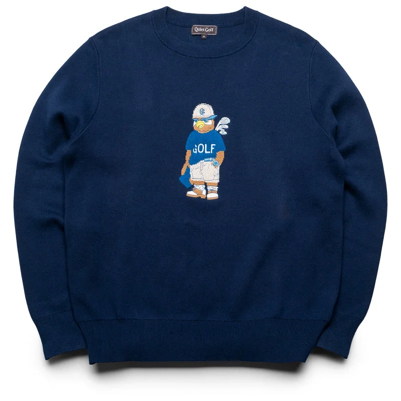 Quiet Golf QG Owl Cotton Sweater - Navy Jersey Fabric Tulle Fabric Batik Fabric