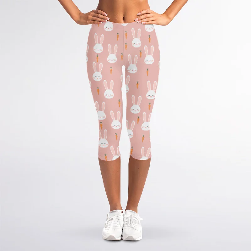 Rabbit And Carrot Pattern Print Women's Capri Leggings Fashionable Solid Color Tights Rabbit And Carrot Pattern Print Women's Capri Leggings Fashionable Solid Color Tights