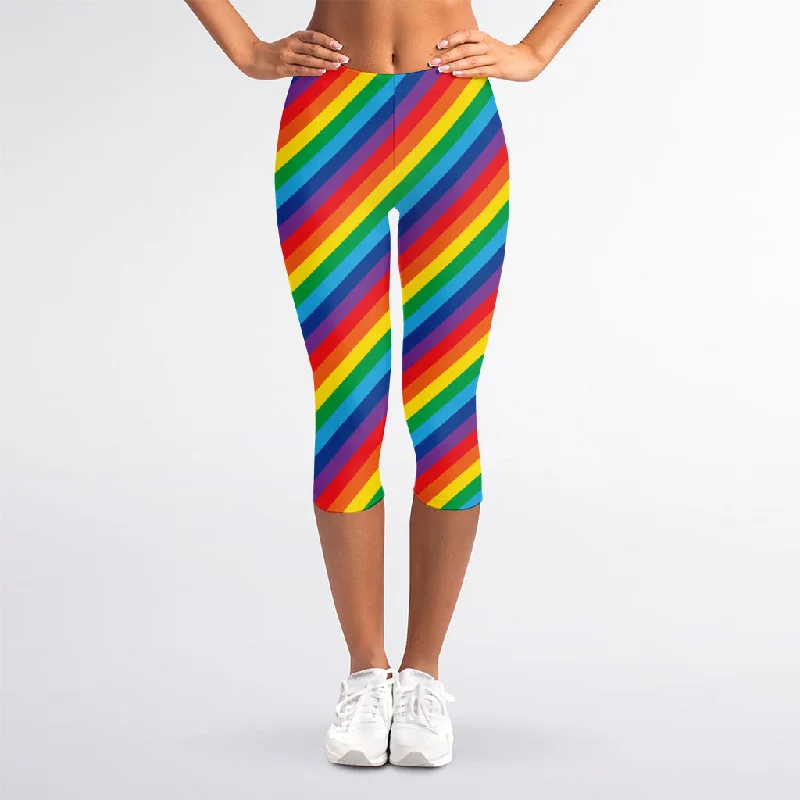 Rainbow Diagonal Striped Pattern Print Women's Capri Leggings Trendy Polka Dot Leggings Rainbow Diagonal Striped Pattern Print Women's Capri Leggings Trendy Polka Dot Leggings