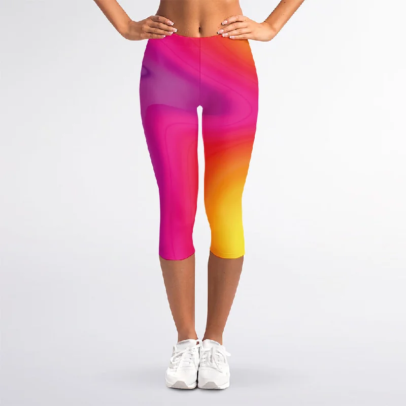 Rainbow Flow Print Women's Capri Leggings Fashionable Quick-Dry Leggings