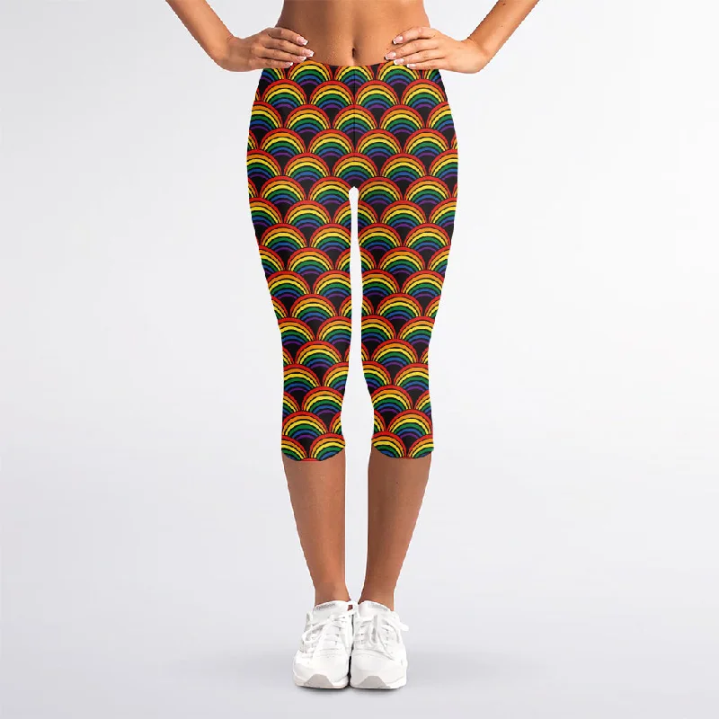 Rainbow Gay Pride Pattern Print Women's Capri Leggings Comfortable Bootcut Workout Leggings