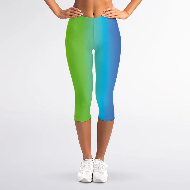 Rainbow Gradient Print Women's Capri Leggings Cozy Warmth Leggings