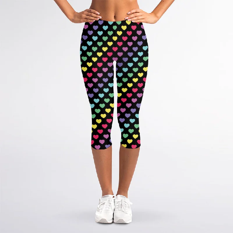 Rainbow Heart Pattern Print Women's Capri Leggings Fashionable Printed Legging Pants Rainbow Heart Pattern Print Women's Capri Leggings Fashionable Printed Legging Pants