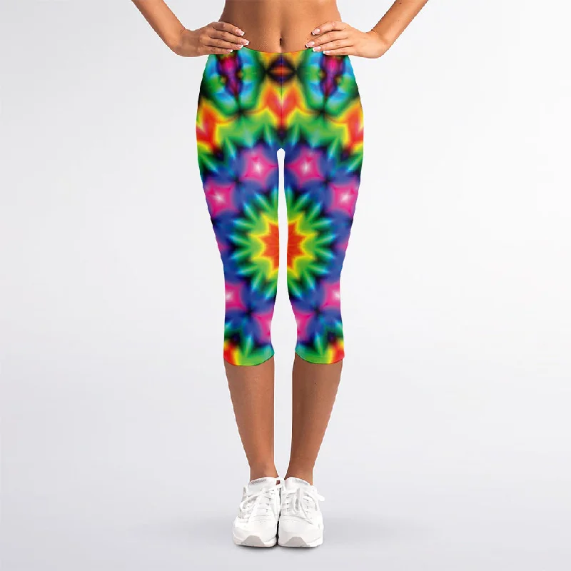 Rainbow Kaleidoscope Print Women's Capri Leggings Fashionable High-Rise Leggings