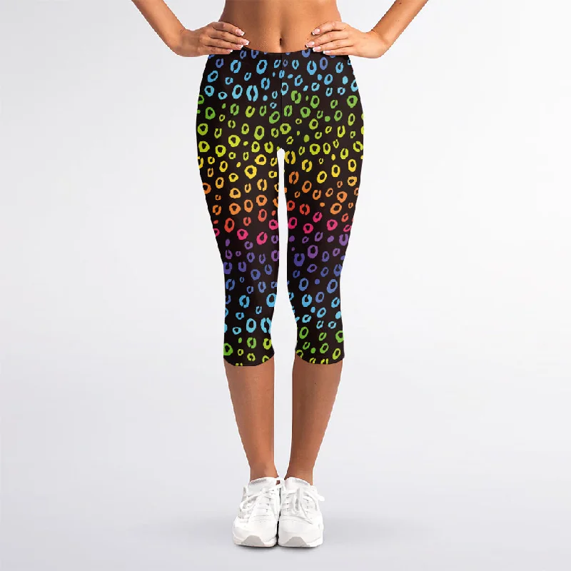 Rainbow Leopard Pattern Print Women's Capri Leggings Stylish Patterned Active Leggings Rainbow Leopard Pattern Print Women's Capri Leggings Stylish Patterned Active Leggings