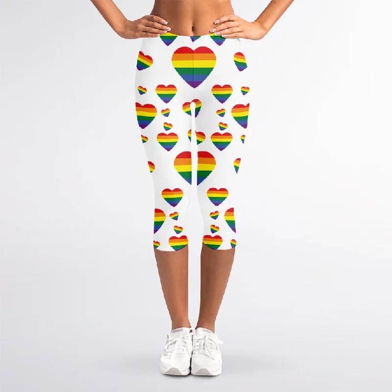 Rainbow LGBT Heart Pattern Print Women's Capri Leggings Trendy Sports Performance Leggings Rainbow LGBT Heart Pattern Print Women's Capri Leggings Trendy Sports Performance Leggings