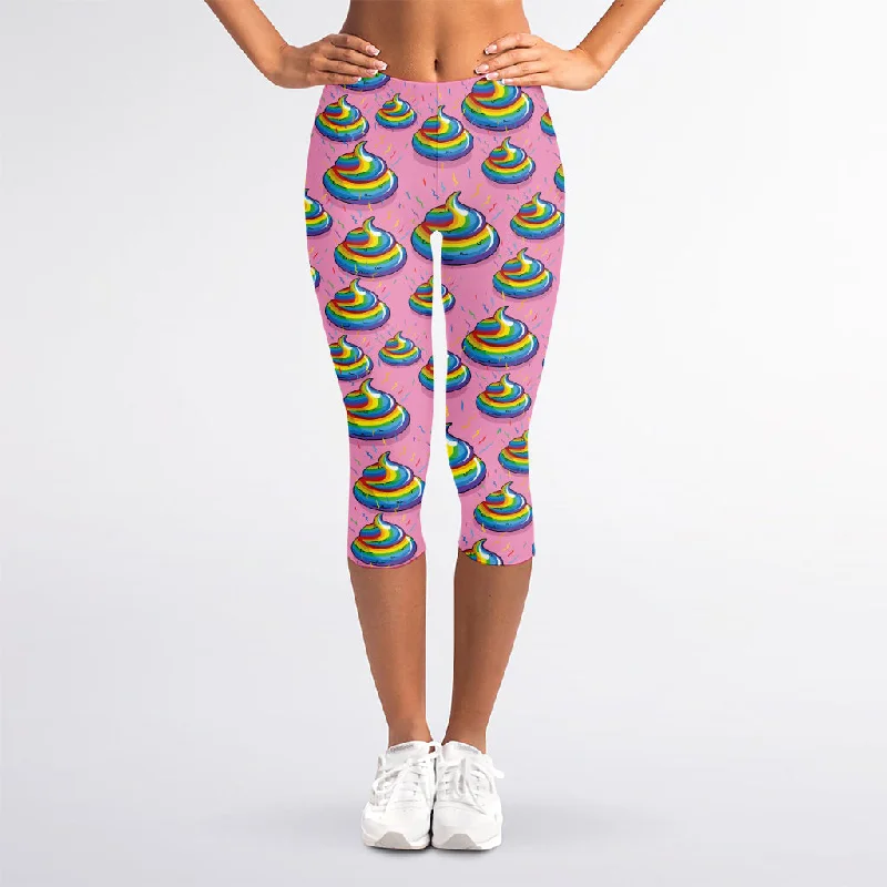 Rainbow Poop Pattern Print Women's Capri Leggings Fashionable Printed Leggings