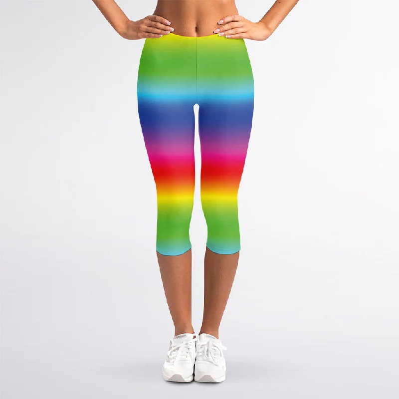 Rainbow Print Women's Capri Leggings Stylish High-Waisted Leggings