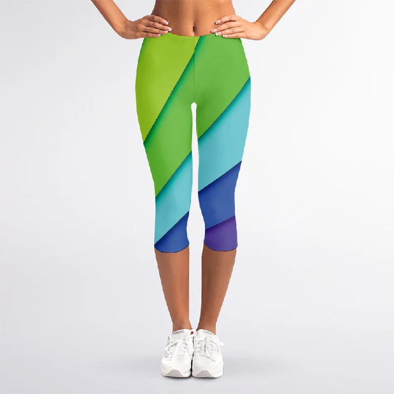 Rainbow Shades Print Women's Capri Leggings Cozy Mid-Rise Workout Leggings