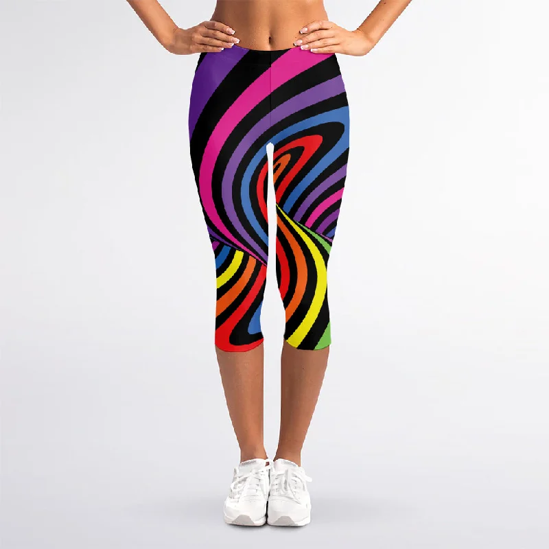 Rainbow Torus Psychedelic Print Women's Capri Leggings Trendy High-Compression Leggings Rainbow Torus Psychedelic Print Women's Capri Leggings Trendy High-Compression Leggings