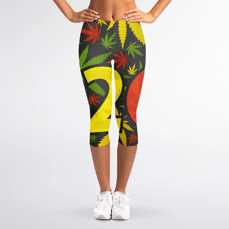Rasta 420 Print Women's Capri Leggings Trendy Sweat-Wicking Workout Leggings