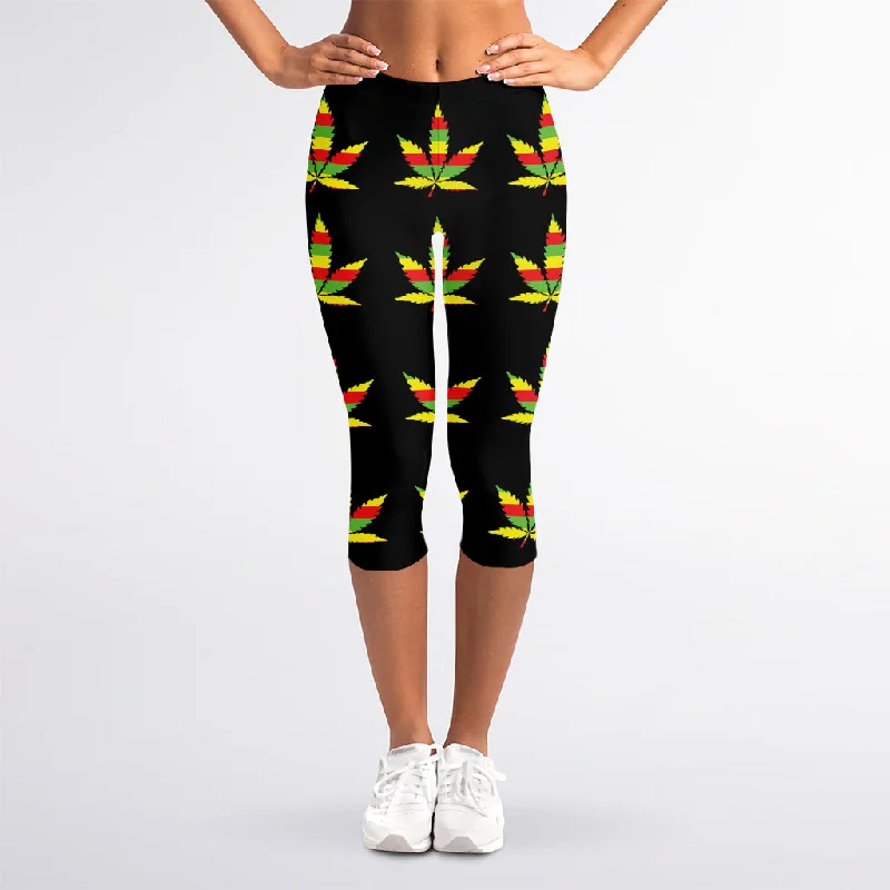 Rasta Flag Pattern Print Women's Capri Leggings Fashionable Solid Color Tights
