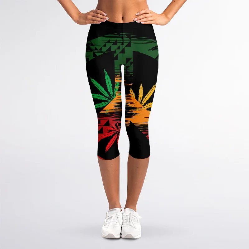 Rasta Peace Sign Print Women's Capri Leggings Trendy Cold Weather Tights