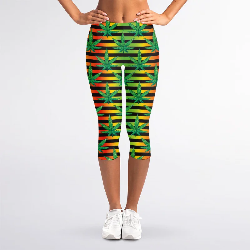 Rasta Striped Pattern Print Women's Capri Leggings Cozy Lounge Pants Leggings