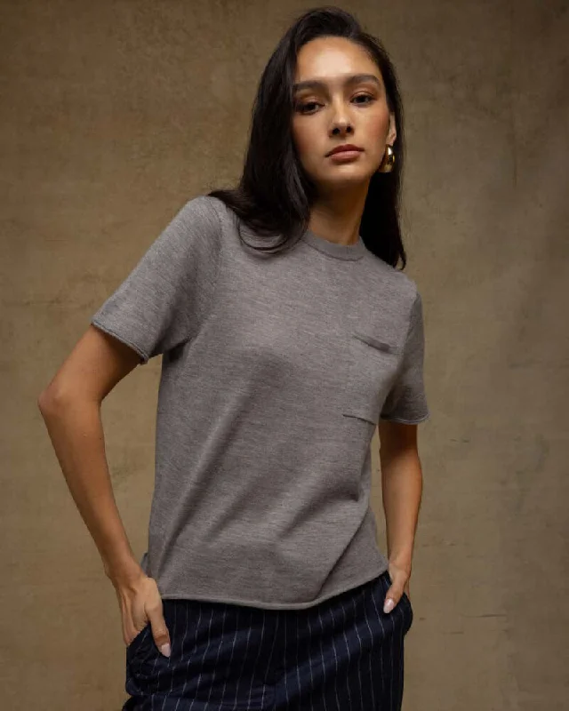 27 Miles - Rayna sweater in Heather Grey 100% cashmere. Print Jacquard Patchwork