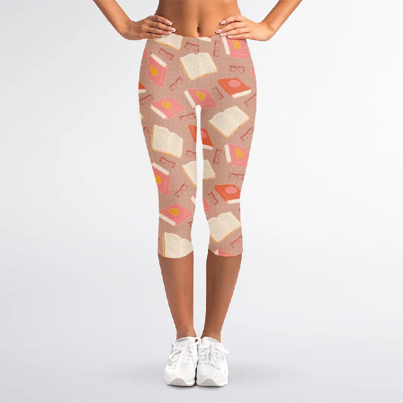 Reading Books And Glasses Pattern Print Women's Capri Leggings Chic Smooth Fit Leggings Reading Books And Glasses Pattern Print Women's Capri Leggings Chic Smooth Fit Leggings