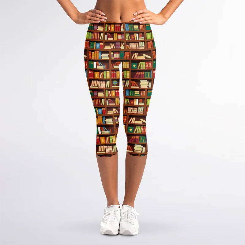 Reading Library Pattern Print Women's Capri Leggings Comfortable Running Leggings