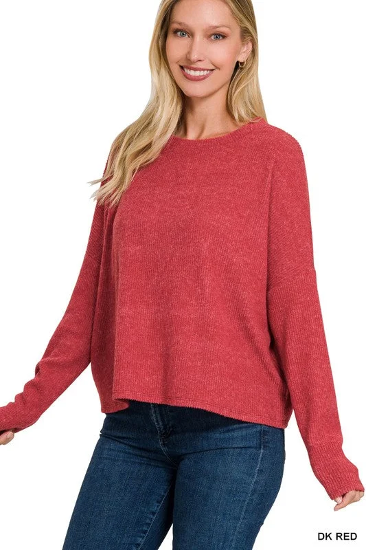 Zenana Clothing Ribbed Dolman Long Sleeve Sweater Solid Color Striped Floral Print