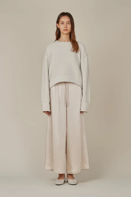 Rolled Edge Sweater Top in Ivory Boat Neck Shawl Collar Notched Collar