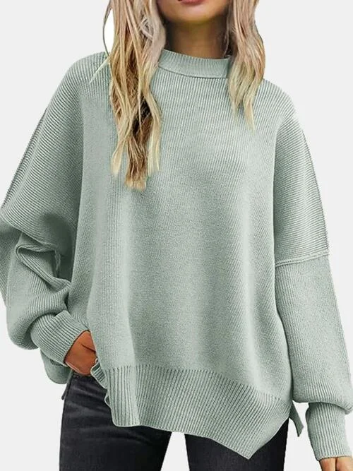 Round Neck Slit Drop Shoulder Sweater: Cozy and Stylish Boxy Sweater Fitted Sweater A-Line Round Neck Slit Drop Shoulder Sweater: Cozy and Stylish Boxy Sweater Fitted Sweater A-Line