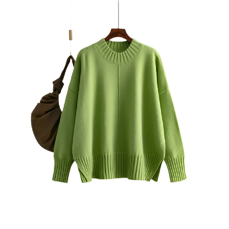 Women's Cozy Knit Round Neck Pullover Sweater - Loose Fit, Long Sleeve" Seamless Knitted Crochet Women's Cozy Knit Round Neck Pullover Sweater - Loose Fit, Long Sleeve" Seamless Knitted Crochet