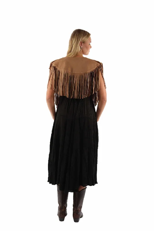 Scully Womens Short Fringe Shawl Tan 100% Polyester Sweater Wrap Fitted Slim Tailored