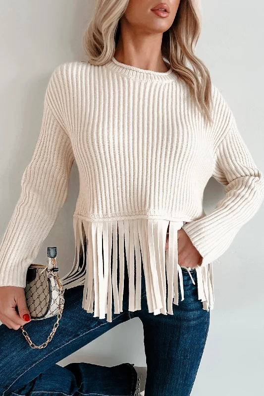Sedona Sunrises Fringe Sweater (Natural) Soft Cozy Warm
