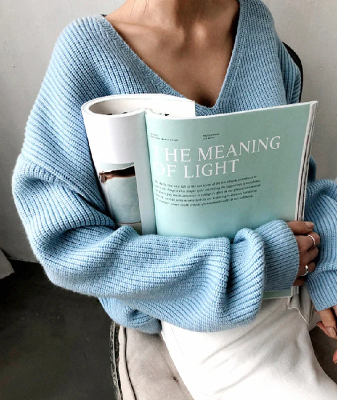 Simple v neck neck sweater long sleeve sweater  113 Machine Wash Dry Clean Hand Wash